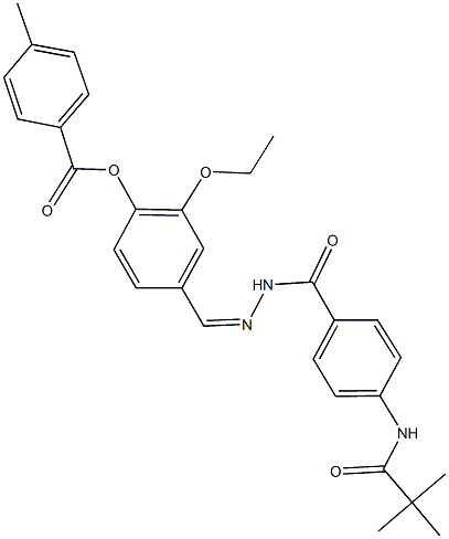 4-(2-{4-[(2,2-dimethylpropanoyl)amino]benzoyl}carbohydrazonoyl)-2-ethoxyphenyl 4-methylbenzoate Struktur