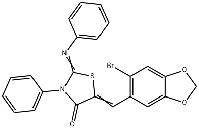 5-[(6-bromo-1,3-benzodioxol-5-yl)methylene]-3-phenyl-2-(phenylimino)-1,3-thiazolidin-4-one Struktur