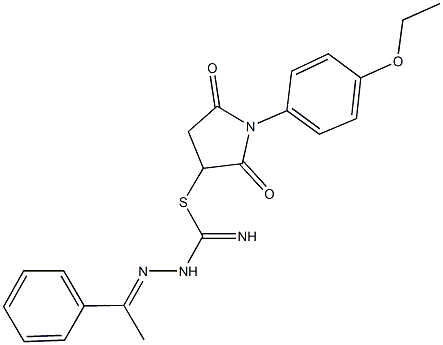 1-(4-ethoxyphenyl)-2,5-dioxo-3-pyrrolidinyl 2-(1-phenylethylidene)hydrazinecarbimidothioate Struktur