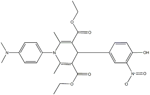 diethyl 1-[4-(dimethylamino)phenyl]-4-{4-hydroxy-3-nitrophenyl}-2,6-dimethyl-1,4-dihydro-3,5-pyridinedicarboxylate Struktur