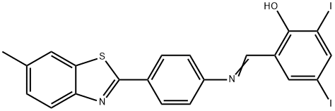 2,4-diiodo-6-({[4-(6-methyl-1,3-benzothiazol-2-yl)phenyl]imino}methyl)phenol Struktur