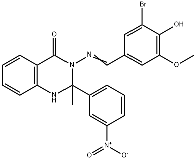 3-[(3-bromo-4-hydroxy-5-methoxybenzylidene)amino]-2-{3-nitrophenyl}-2-methyl-2,3-dihydro-4(1H)-quinazolinone Struktur