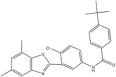 4-tert-butyl-N-[4-chloro-3-(5,7-dimethyl-1,3-benzoxazol-2-yl)phenyl]benzamide Struktur