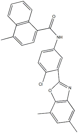 N-[4-chloro-3-(5,7-dimethyl-1,3-benzoxazol-2-yl)phenyl]-4-methyl-1-naphthamide Struktur