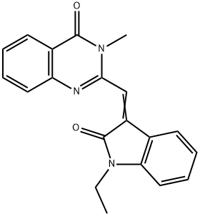 2-[(1-ethyl-2-oxo-1,2-dihydro-3H-indol-3-ylidene)methyl]-3-methyl-4(3H)-quinazolinone Struktur