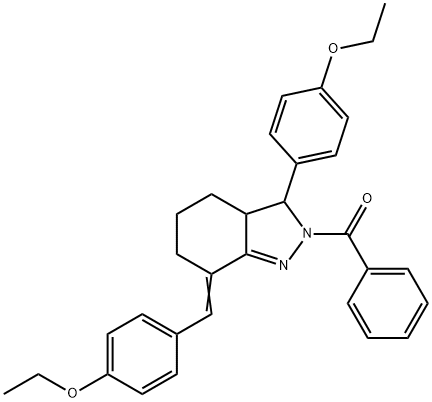 2-benzoyl-7-(4-ethoxybenzylidene)-3-(4-ethoxyphenyl)-3,3a,4,5,6,7-hexahydro-2H-indazole Struktur