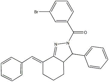 7-benzylidene-2-(3-bromobenzoyl)-3-phenyl-3,3a,4,5,6,7-hexahydro-2H-indazole Struktur