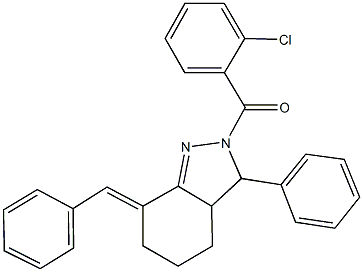 7-benzylidene-2-(2-chlorobenzoyl)-3-phenyl-3,3a,4,5,6,7-hexahydro-2H-indazole Struktur