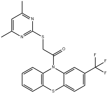 10-{[(4,6-dimethyl-2-pyrimidinyl)sulfanyl]acetyl}-2-(trifluoromethyl)-10H-phenothiazine Struktur