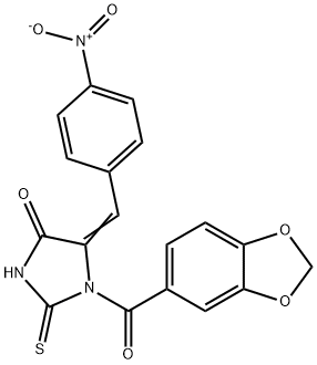 1-(1,3-benzodioxol-5-ylcarbonyl)-5-{4-nitrobenzylidene}-2-thioxo-4-imidazolidinone Struktur