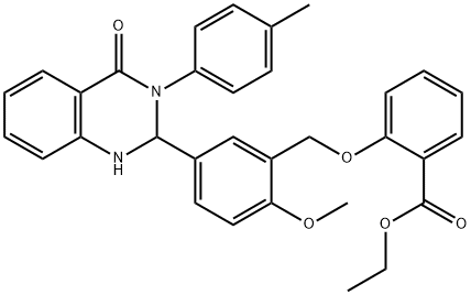 ethyl 2-({2-methoxy-5-[3-(4-methylphenyl)-4-oxo-1,2,3,4-tetrahydro-2-quinazolinyl]benzyl}oxy)benzoate Struktur