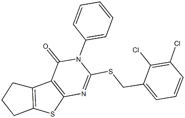 2-[(2,3-dichlorobenzyl)sulfanyl]-3-phenyl-3,5,6,7-tetrahydro-4H-cyclopenta[4,5]thieno[2,3-d]pyrimidin-4-one Struktur