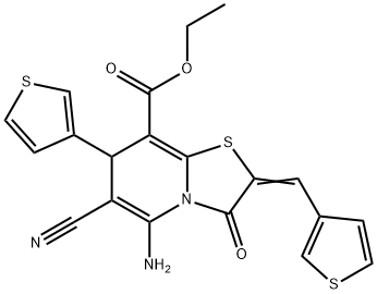 ethyl 5-amino-6-cyano-3-oxo-7-(3-thienyl)-2-(3-thienylmethylene)-2,3-dihydro-7H-[1,3]thiazolo[3,2-a]pyridine-8-carboxylate Struktur