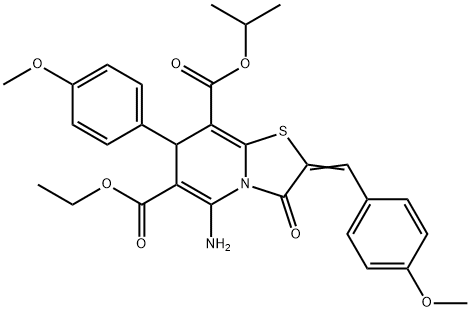 6-ethyl 8-isopropyl 5-amino-2-(4-methoxybenzylidene)-7-(4-methoxyphenyl)-3-oxo-2,3-dihydro-7H-[1,3]thiazolo[3,2-a]pyridine-6,8-dicarboxylate Struktur