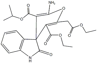 5'-ethyl 3'-isopropyl 2'-amino-6'-(2-ethoxy-2-oxoethyl)-1,3-dihydro-2-oxospiro[2H-indole-3,4'-(4'H)-pyran]-3',5'-dicarboxylate Struktur