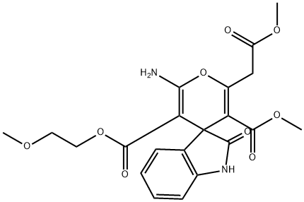 3'-(2-methoxyethyl) 5'-methyl 2'-amino-1,3-dihydro-6'-(2-methoxy-2-oxoethyl)-2-oxospiro[2H-indole-3,4'-(4'H)-pyran]-3',5'-dicarboxylate Struktur