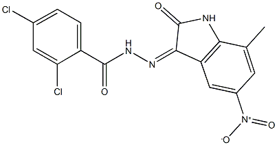 2,4-dichloro-N'-{5-nitro-7-methyl-2-oxo-1,2-dihydro-3H-indol-3-ylidene}benzohydrazide Struktur