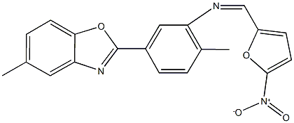 2-{3-[({5-nitro-2-furyl}methylene)amino]-4-methylphenyl}-5-methyl-1,3-benzoxazole Struktur