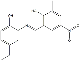 2-{[(5-ethyl-2-hydroxyphenyl)imino]methyl}-4-nitro-6-methylphenol Struktur