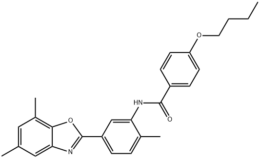 4-butoxy-N-[5-(5,7-dimethyl-1,3-benzoxazol-2-yl)-2-methylphenyl]benzamide Struktur