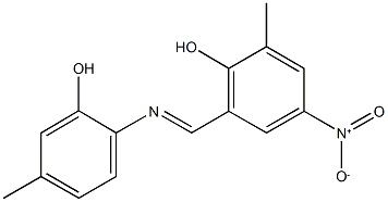 2-{[(2-hydroxy-4-methylphenyl)imino]methyl}-4-nitro-6-methylphenol Struktur