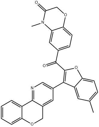 6-{[3-(5H-chromeno[4,3-b]pyridin-3-yl)-5-methyl-1-benzofuran-2-yl]carbonyl}-4-methyl-2H-1,4-benzoxazin-3(4H)-one Struktur