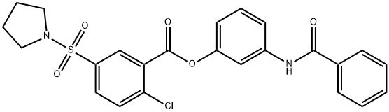 3-(benzoylamino)phenyl 2-chloro-5-(1-pyrrolidinylsulfonyl)benzoate Struktur