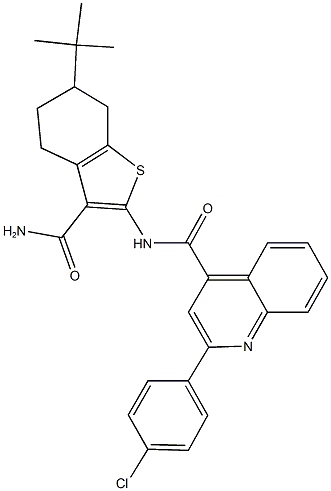 N-[3-(aminocarbonyl)-6-tert-butyl-4,5,6,7-tetrahydro-1-benzothien-2-yl]-2-(4-chlorophenyl)-4-quinolinecarboxamide Struktur