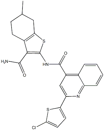 N-[3-(aminocarbonyl)-6-methyl-4,5,6,7-tetrahydro-1-benzothien-2-yl]-2-(5-chloro-2-thienyl)-4-quinolinecarboxamide Struktur