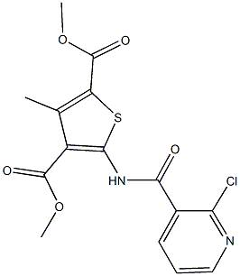 dimethyl 5-{[(2-chloro-3-pyridinyl)carbonyl]amino}-3-methyl-2,4-thiophenedicarboxylate Struktur