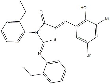 5-(3,5-dibromo-2-hydroxybenzylidene)-3-(2-ethylphenyl)-2-[(2-ethylphenyl)imino]-1,3-thiazolidin-4-one Struktur