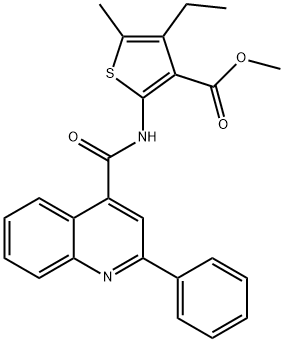 methyl 4-ethyl-5-methyl-2-{[(2-phenyl-4-quinolinyl)carbonyl]amino}-3-thiophenecarboxylate Struktur