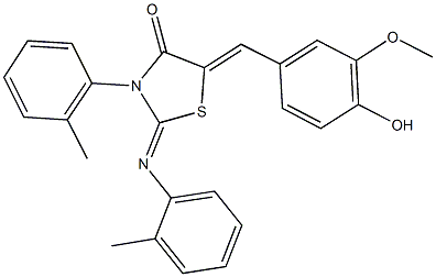 5-(4-hydroxy-3-methoxybenzylidene)-3-(2-methylphenyl)-2-[(2-methylphenyl)imino]-1,3-thiazolidin-4-one Struktur