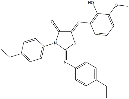 3-(4-ethylphenyl)-2-[(4-ethylphenyl)imino]-5-(2-hydroxy-3-methoxybenzylidene)-1,3-thiazolidin-4-one Struktur