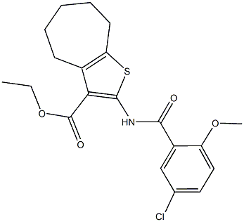 ethyl 2-[(5-chloro-2-methoxybenzoyl)amino]-5,6,7,8-tetrahydro-4H-cyclohepta[b]thiophene-3-carboxylate Struktur