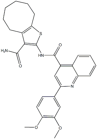 N-[3-(aminocarbonyl)-4,5,6,7,8,9-hexahydrocycloocta[b]thien-2-yl]-2-(3,4-dimethoxyphenyl)-4-quinolinecarboxamide Struktur