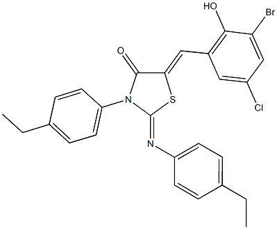 5-(3-bromo-5-chloro-2-hydroxybenzylidene)-3-(4-ethylphenyl)-2-[(4-ethylphenyl)imino]-1,3-thiazolidin-4-one Struktur