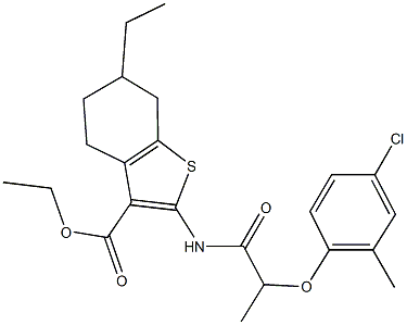 ethyl 2-{[2-(4-chloro-2-methylphenoxy)propanoyl]amino}-6-ethyl-4,5,6,7-tetrahydro-1-benzothiophene-3-carboxylate Struktur