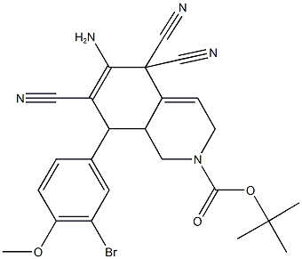 tert-butyl 6-amino-8-(3-bromo-4-methoxyphenyl)-5,5,7-tricyano-3,5,8,8a-tetrahydro-2(1H)-isoquinolinecarboxylate Struktur