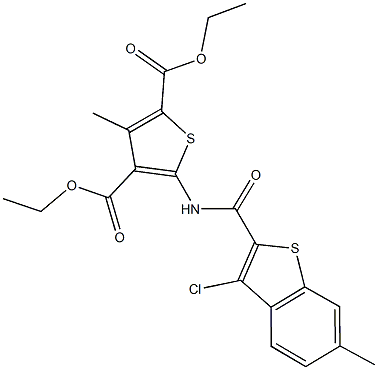 diethyl 5-{[(3-chloro-6-methyl-1-benzothien-2-yl)carbonyl]amino}-3-methyl-2,4-thiophenedicarboxylate Struktur