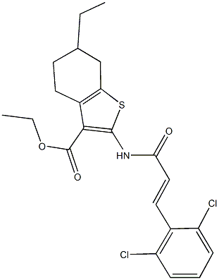 ethyl 2-{[3-(2,6-dichlorophenyl)acryloyl]amino}-6-ethyl-4,5,6,7-tetrahydro-1-benzothiophene-3-carboxylate Struktur