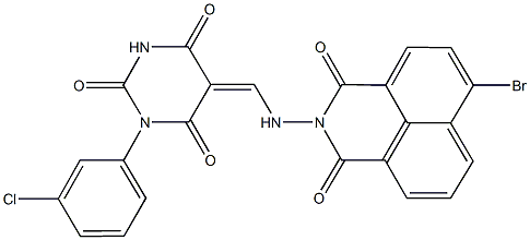 5-{[(6-bromo-1,3-dioxo-1H-benzo[de]isoquinolin-2(3H)-yl)amino]methylene}-1-(3-chlorophenyl)-2,4,6(1H,3H,5H)-pyrimidinetrione Struktur