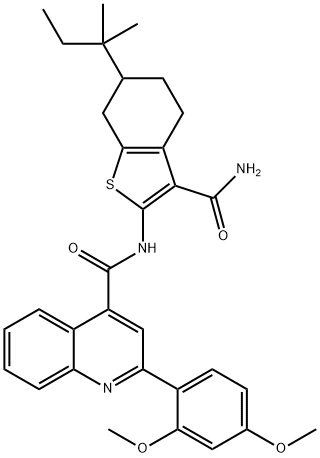 N-[3-(aminocarbonyl)-6-tert-pentyl-4,5,6,7-tetrahydro-1-benzothien-2-yl]-2-(2,4-dimethoxyphenyl)-4-quinolinecarboxamide Struktur