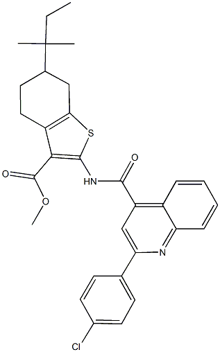 methyl 2-({[2-(4-chlorophenyl)-4-quinolinyl]carbonyl}amino)-6-tert-pentyl-4,5,6,7-tetrahydro-1-benzothiophene-3-carboxylate Struktur