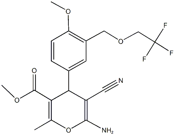 methyl 6-amino-5-cyano-4-{4-methoxy-3-[(2,2,2-trifluoroethoxy)methyl]phenyl}-2-methyl-4H-pyran-3-carboxylate Struktur