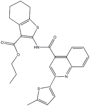 propyl 2-({[2-(5-methyl-2-thienyl)-4-quinolinyl]carbonyl}amino)-4,5,6,7-tetrahydro-1-benzothiophene-3-carboxylate Struktur