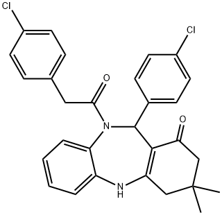 11-(4-chlorophenyl)-10-[(4-chlorophenyl)acetyl]-3,3-dimethyl-2,3,4,5,10,11-hexahydro-1H-dibenzo[b,e][1,4]diazepin-1-one Struktur