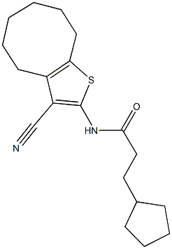 N-(3-cyano-4,5,6,7,8,9-hexahydrocycloocta[b]thien-2-yl)-3-cyclopentylpropanamide Struktur