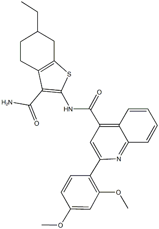 N-[3-(aminocarbonyl)-6-ethyl-4,5,6,7-tetrahydro-1-benzothien-2-yl]-2-(2,4-dimethoxyphenyl)-4-quinolinecarboxamide Struktur