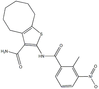 2-({3-nitro-2-methylbenzoyl}amino)-4,5,6,7,8,9-hexahydrocycloocta[b]thiophene-3-carboxamide Struktur